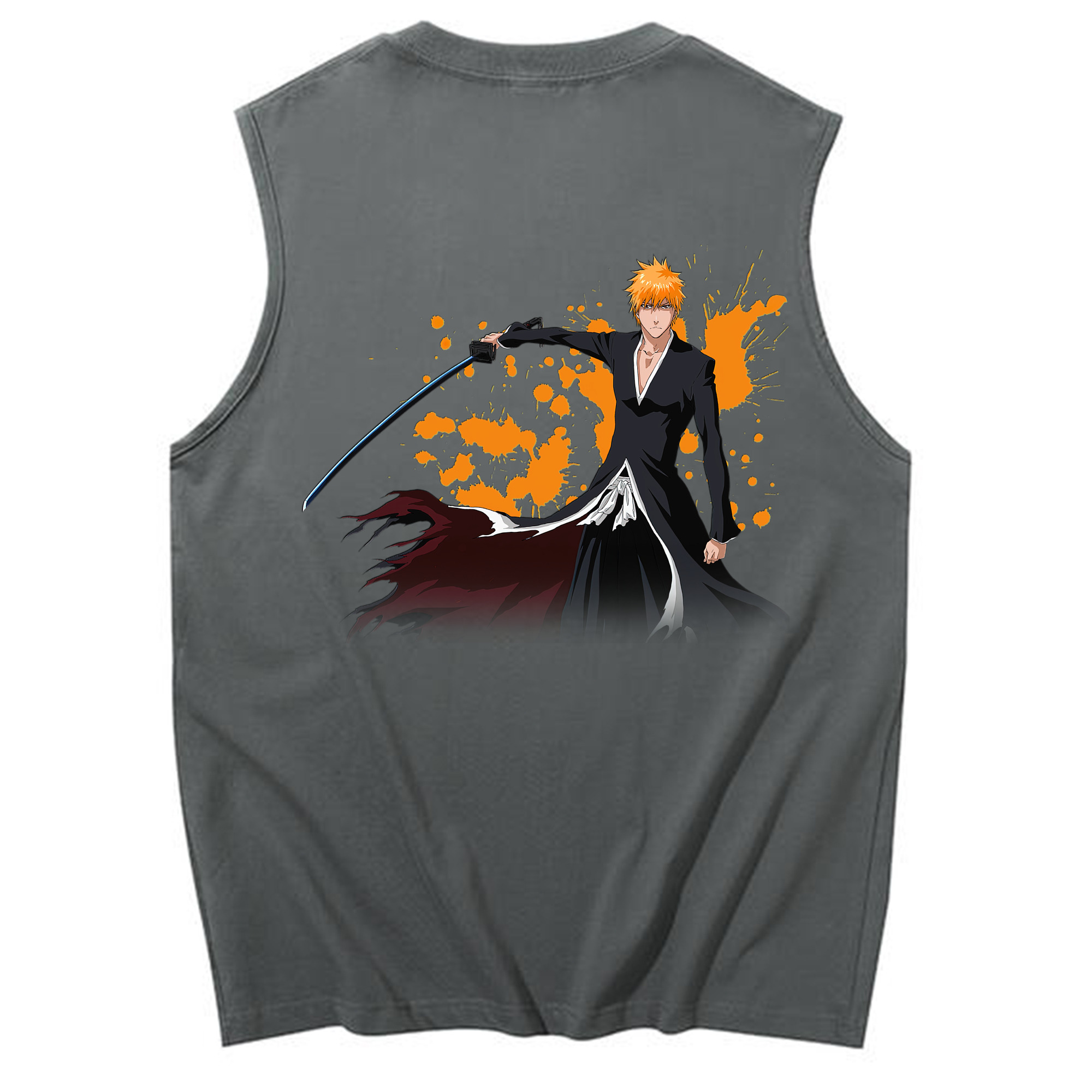 （画像用） ブリーチ 黒崎一護（くろさき いちご）BLEACH Kurosaki Ichigo コットン100％タンクトップ（背面プリント）
